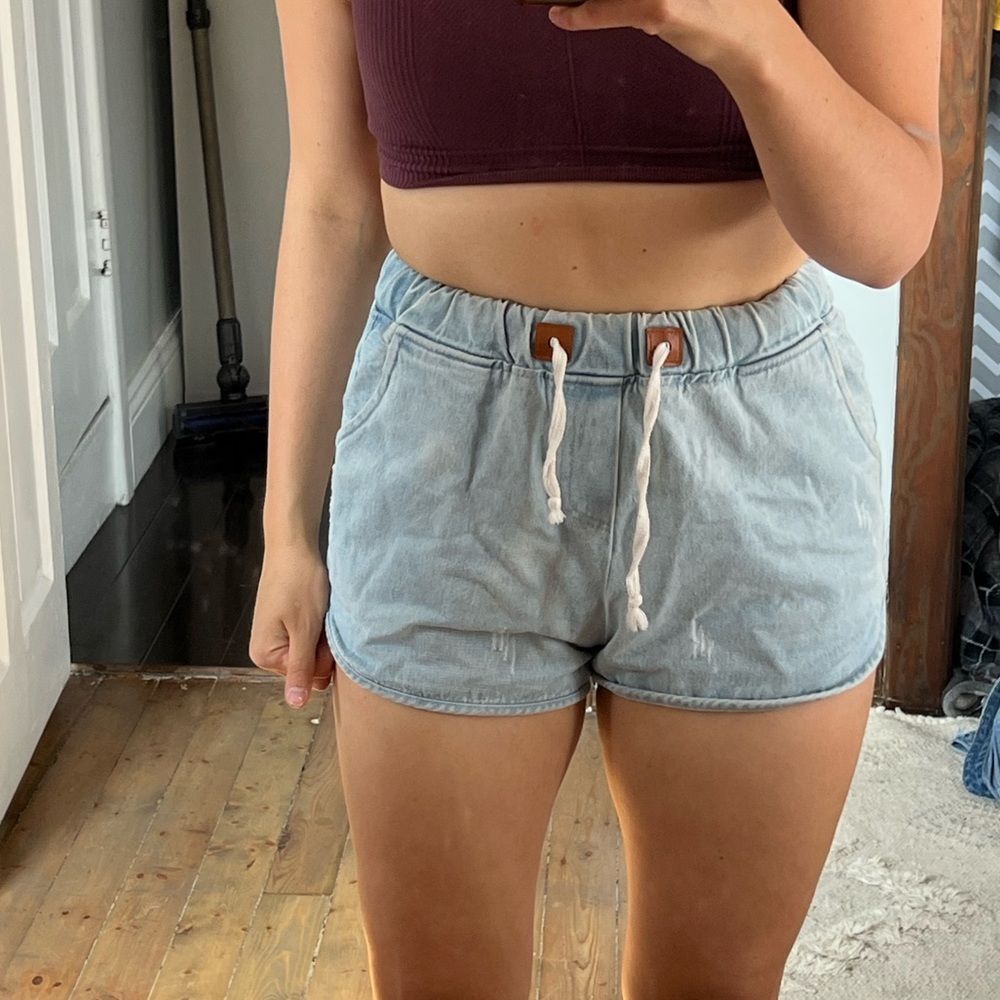 Vintage Distressed Elastic Waist Jean Shorts